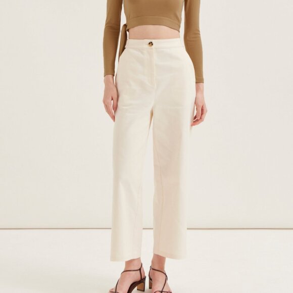 Cotton Twill Straight-Leg Pants - Cream - Picture 1 of 8